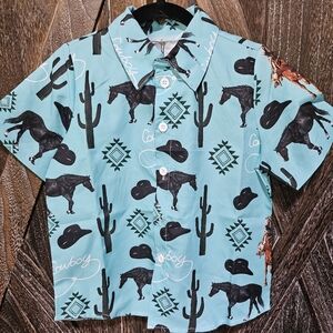 NWT Boys Western Turquoise Cowboy Print Shirt